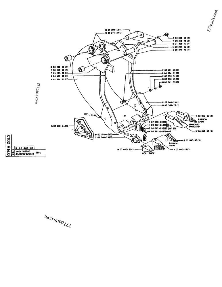 Part diagram BACKHOE BUCKET - CRAWLER EXCAVATORS Case 160CL (POCLAIN CRAWLER EXCAVATOR (S/N 8321 & AFTER) (5/76-12/82)) | 777parts.com