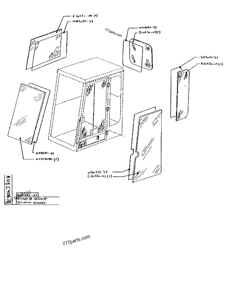 Part diagram SAFETY GLASS - CRAWLER EXCAVATORS Case 170B (POCLAIN EXCAVATOR - RAISED CAB AND CAB GUARD (1/85-12/89)) | 777parts.com