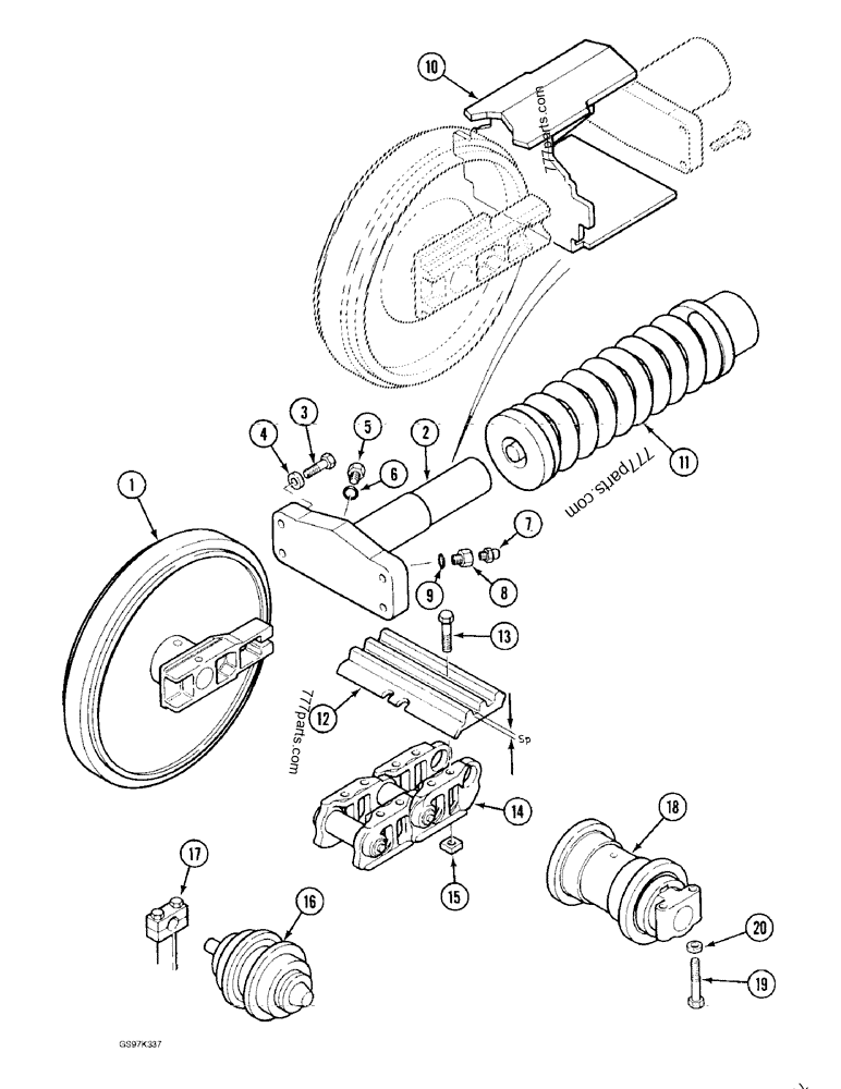 Part diagram TRACK SHOES AND ADJUSTMENT CYLINDER MOUNTING - CRAWLER EXCAVATORS Case 170C (CASE CRAWLER EXCAVATOR (1/90-12/91)) | 777parts.com