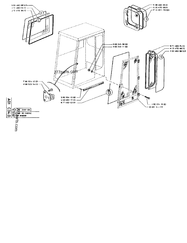 Part diagram CAB WINDOW - CRAWLER EXCAVATORS Case 170FG (POCLAIN EXCAVATOR W/ELECTRIC MOTOR (75KW 380V) (1/85-12/92)) | 777parts.com