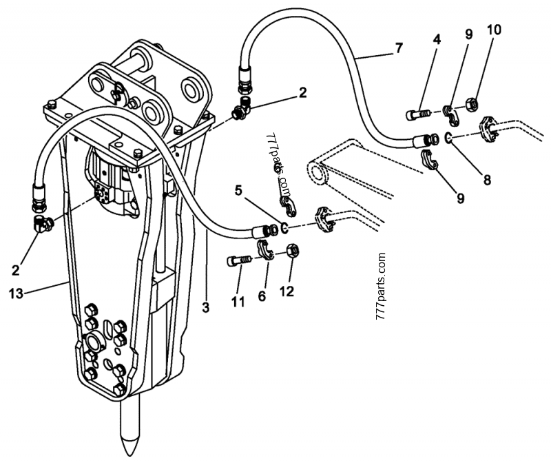 Part diagram HYDRAULIC CIRCUIT - HYDRAULIC ROCKBREAKER - VERSION : BRETEC CB1150 / CB1150S - CE ATTACHMENTS Case CB1150 (EXCAVATOR HYDRAULIC ROCKBREAKER (1/05-)) | 777parts.com