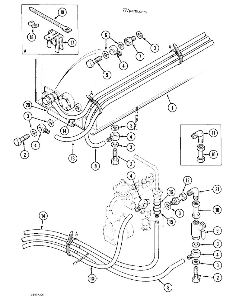 Part diagram FUEL LINES AND FITTINGS, P.I.N. 74502 THROUGH P.I.N. 74662, P.I.N. 02301 AND AFTER - CRAWLER EXCAVATORS Case 170C (CASE CRAWLER EXCAVATOR (1/90-12/91)) | 777parts.com