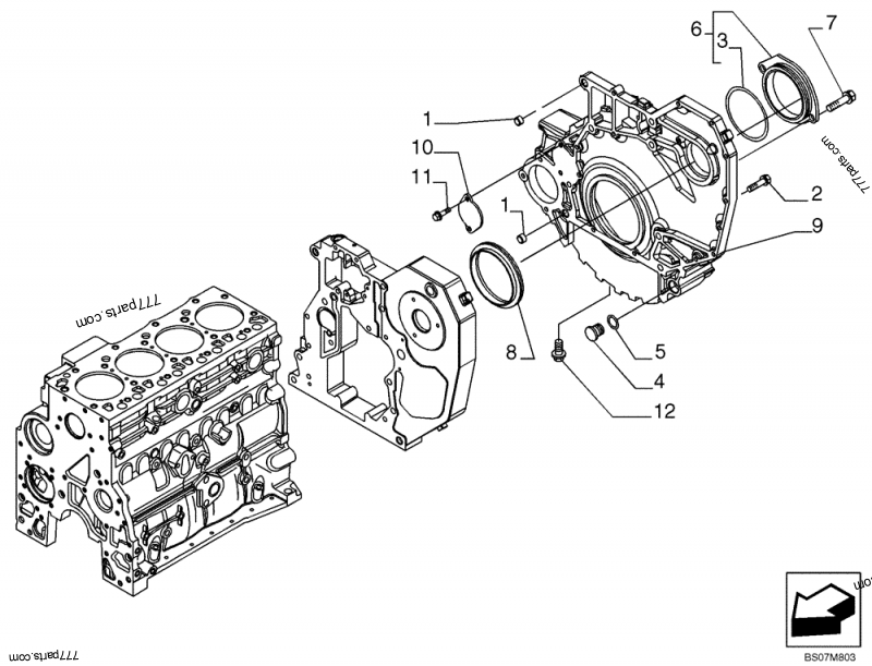 Part diagram CYLINDER BLOCK - COVERS, FLYWHEEL - COMPACT TRACK LOADERS Case 440CT (COMPACT TRACK LOADER - SERIES 3, ASN N7M483467 (1/08-3/11)) | 777parts.com