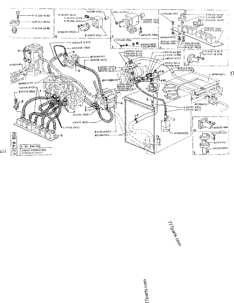 Part diagram HYDRAULIC CIRCUIT - CRAWLER EXCAVATORS Case 170F (POCLAIN EXCAVATOR W/ELECTRIC MOTOR (132KW 380V) (1/85-12/92)) | 777parts.com
