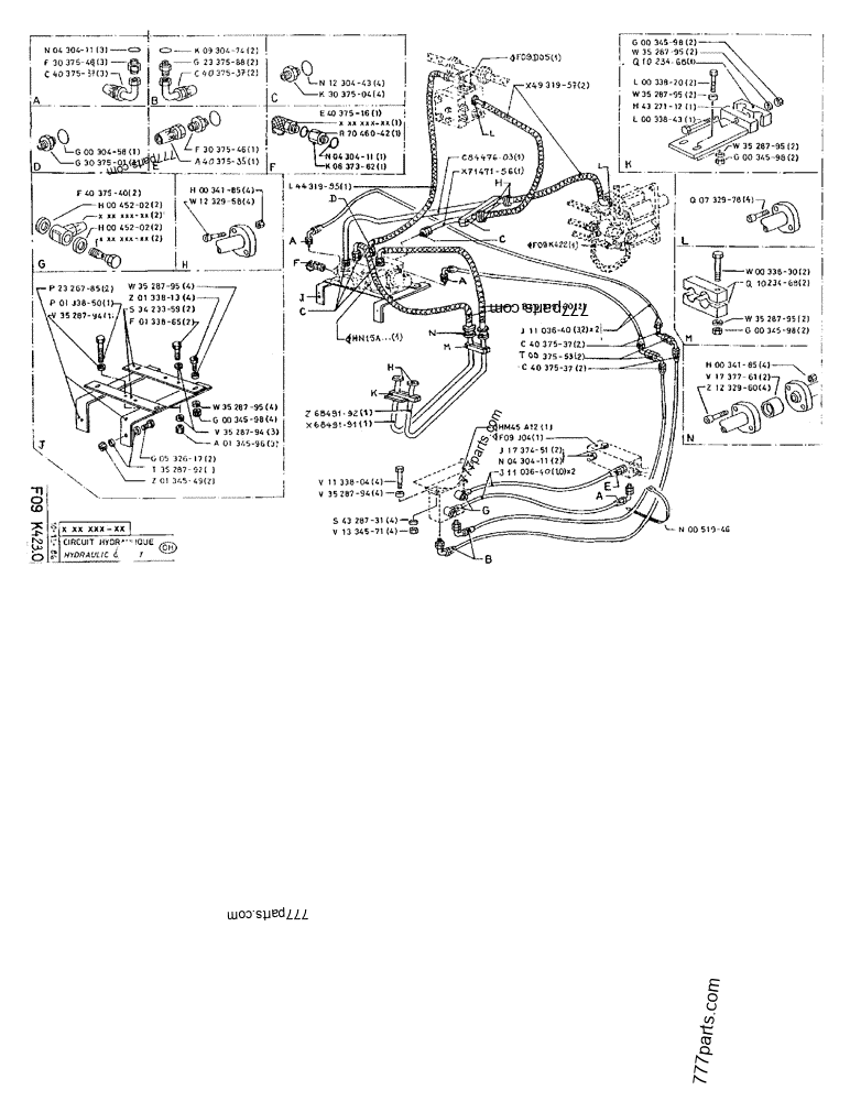 Part diagram HYDRAULIC CIRCUIT - CRAWLER EXCAVATORS Case 170F (POCLAIN EXCAVATOR W/ELECTRIC MOTOR (132KW 380V) (1/85-12/92)) | 777parts.com