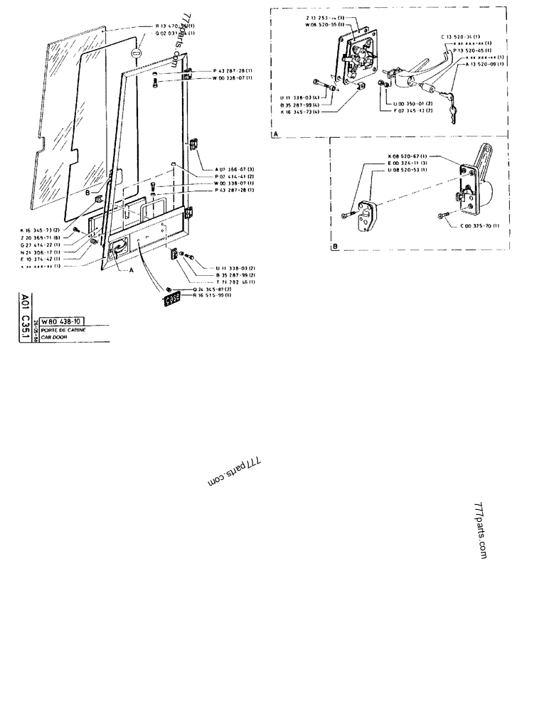 Part diagram CAB DOOR - CRAWLER EXCAVATORS Case 170FG (POCLAIN EXCAVATOR W/ELECTRIC MOTOR (75KW 380V) (1/85-12/92)) | 777parts.com