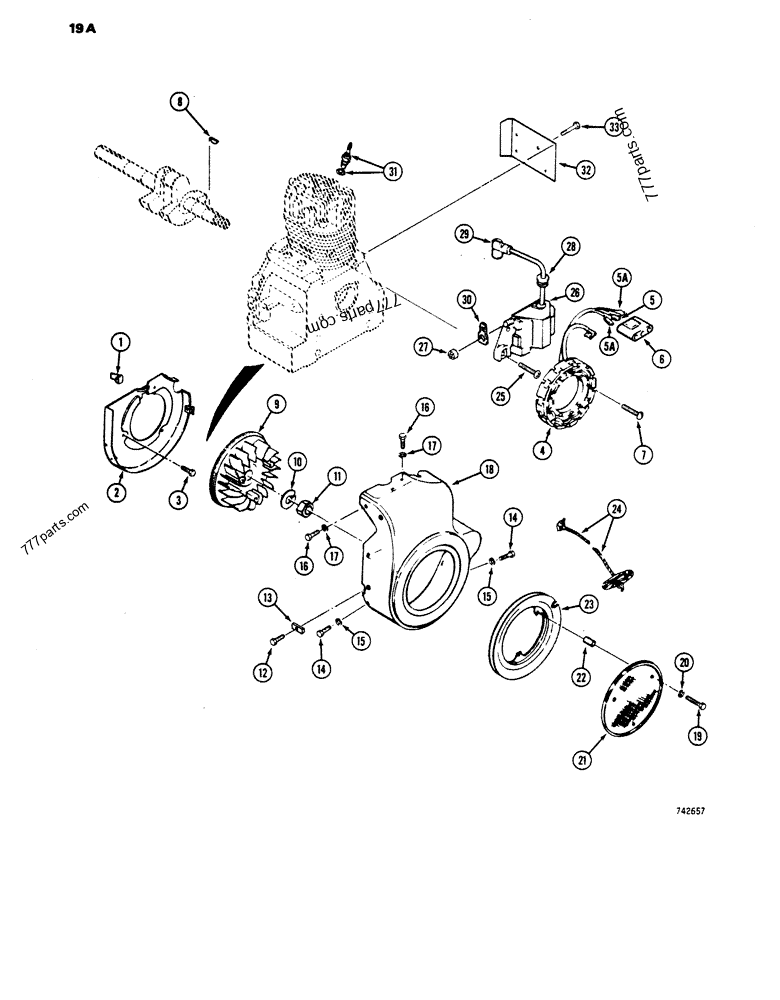 ENGINE FLYWHEEL, IGNITION AND HAND CRANKING SYSTEM, TECUMSEH ENGINE 