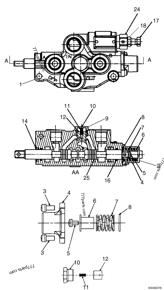Part diagram SECONDARY FRONT AUXILIARY - VALVE ASSY - COMPACT TRACK LOADERS Case 420CT (COMPACT TRACK LOADER - SERIES 3, ASN N7M455401 (1/08-3/11)) | 777parts.com