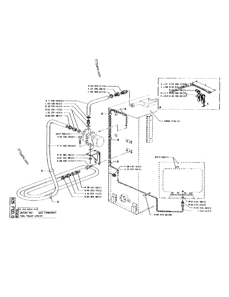 Part diagram FUEL FILLER CIRCUIT - CRAWLER EXCAVATORS Case 170 (POCLAIN CRAWLER EXCAVATOR (S/N 12341 TO 12492) (5/85-12/92)) | 777parts.com