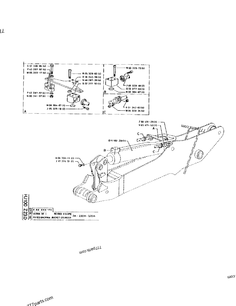 Part diagram FITTED BACKHOE BUCKET CYLINDER 2M - 2,50M - 3,20M - CRAWLER EXCAVATORS Case 170 (POCLAIN CRAWLER EXCAVATOR (S/N 12341 TO 12492) (5/85-12/92)) | 777parts.com