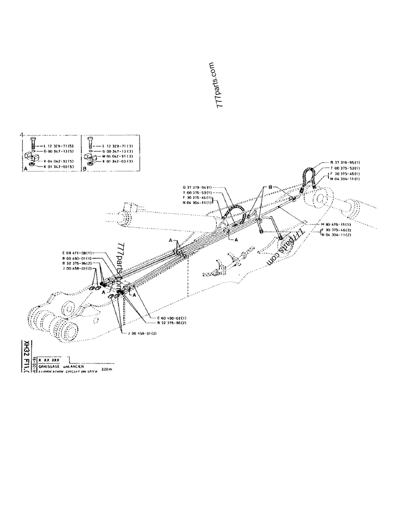 Part diagram LUBRICATION CIRCUIT ON STICK 3,20M - CRAWLER EXCAVATORS Case 170 (POCLAIN CRAWLER EXCAVATOR (S/N 12341 TO 12492) (5/85-12/92)) | 777parts.com
