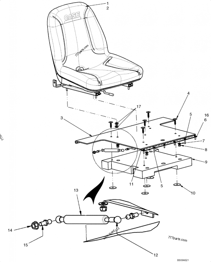 Part diagram SEAT MOUNTING - STANDARD SEAT - COMPACT TRACK LOADERS Case 420CT (COMPACT TRACK LOADER - SERIES 3, ASN N7M455401 (1/08-3/11)) | 777parts.com