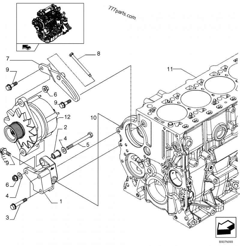 Part diagram ENGINE, ALTERNATOR MOUNTING (87546691) - COMPACT TRACK LOADERS Case 420CT (COMPACT TRACK LOADER - SERIES 3, ASN N7M455401 (1/08-3/11)) | 777parts.com
