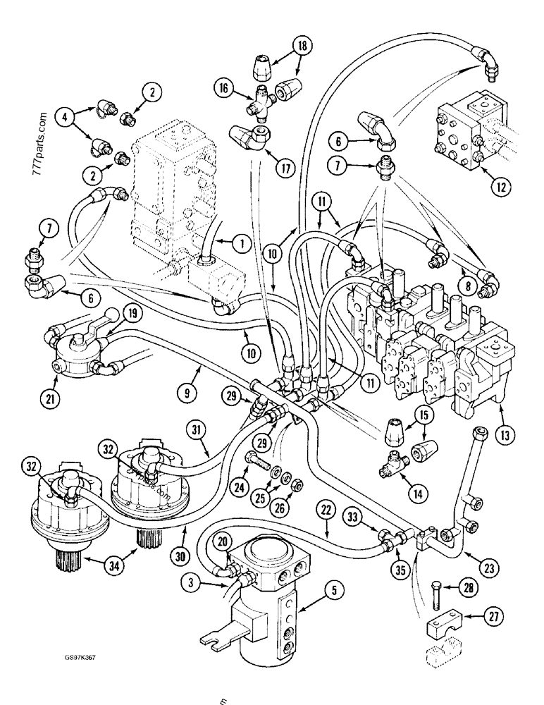 Part diagram HYDRAULIC CIRCUIT RETURN LINES, LEAK RETURN TO FILTER - CRAWLER EXCAVATORS Case 170C (CASE CRAWLER EXCAVATOR (1/90-12/91)) | 777parts.com