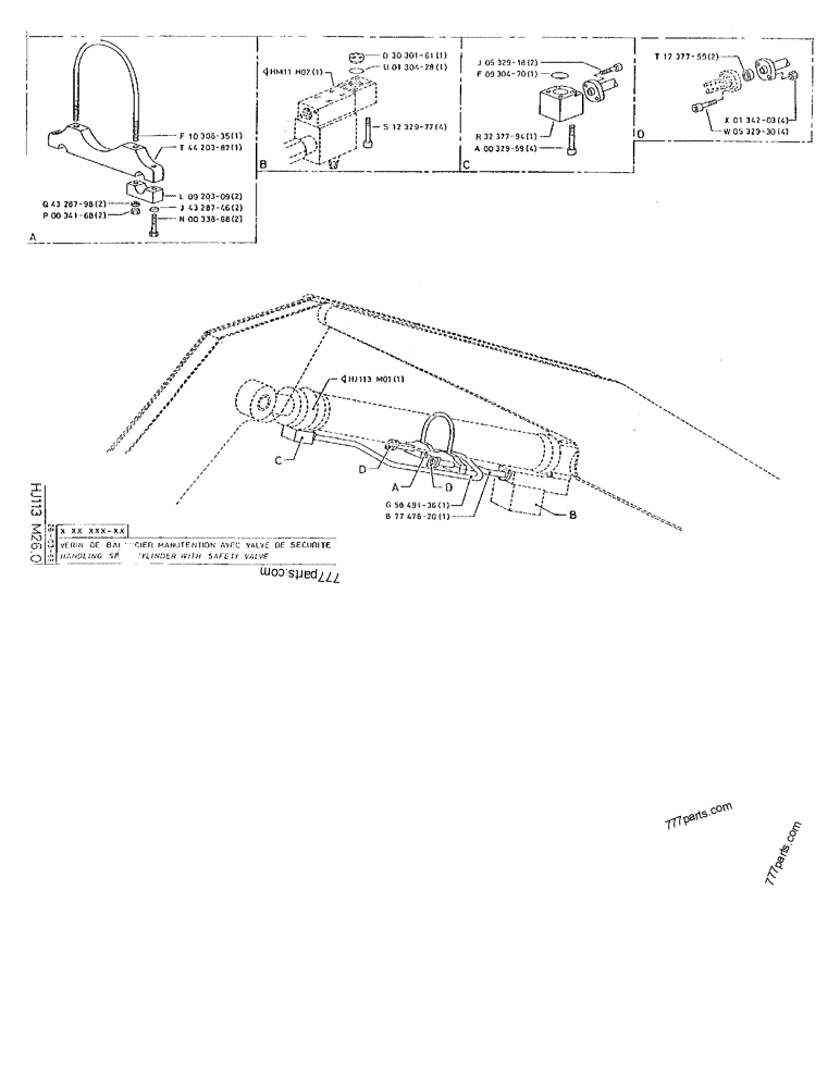 Part diagram HANDLING STICK CYLINDER WITH SAFETY VALVE - CRAWLER EXCAVATORS Case 170F (POCLAIN EXCAVATOR W/ELECTRIC MOTOR (132KW 380V) (1/85-12/92)) | 777parts.com