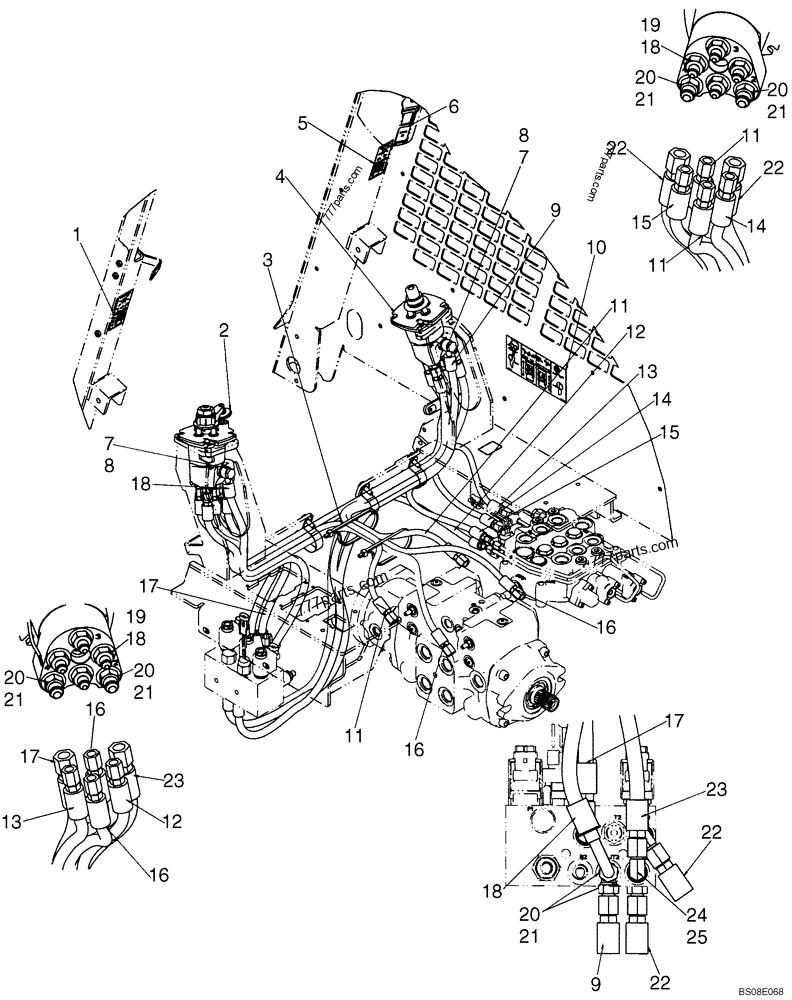 Part diagram JOYSTICK CONTROL PLUMBING - H PATTERN (WITH PILOT CONTROL) - COMPACT TRACK LOADERS Case 420CT (COMPACT TRACK LOADER - SERIES 3, ASN N7M455401 (1/08-3/11)) | 777parts.com
