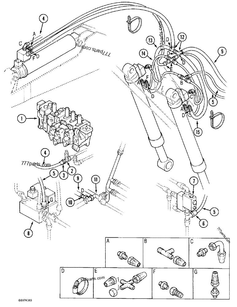 Part diagram CRANING VALVE HYDRAULIC CIRCUIT, ARM AND BOOM CYLINDERS - CRAWLER EXCAVATORS Case 170C (CASE CRAWLER EXCAVATOR (1/90-12/91)) | 777parts.com