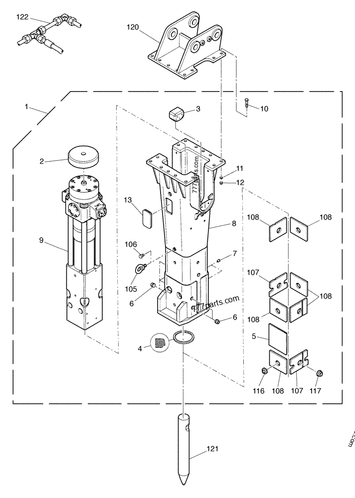 Part diagram HYDRAULIC ROCKBREAKER - VERSION : BRETEC CB5200 - CE ATTACHMENTS Case CB5200 (EXCAVATOR HYDRAULIC ROCKBREAKER (1/05-)) | 777parts.com