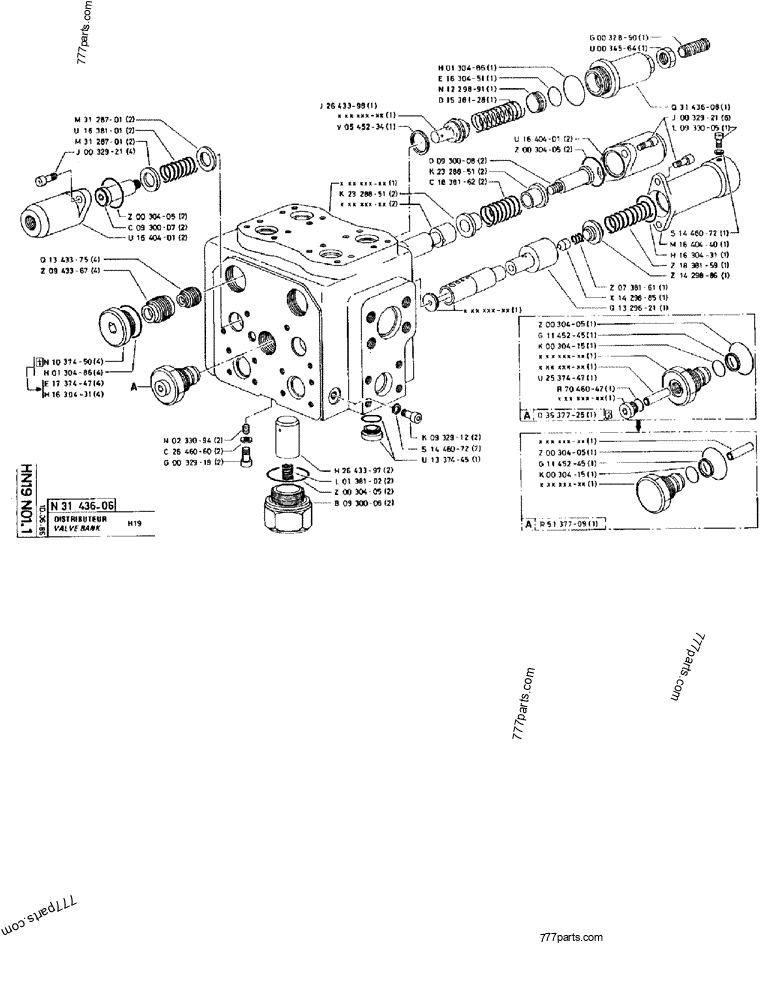 Part diagram VALVE BANK H19 - CRAWLER EXCAVATORS Case 170B (CASE CRAWLER EXCAVATOR (S/N 1501-) (S/N 12501-) (EUROPE) (2/87-12/89)) | 777parts.com