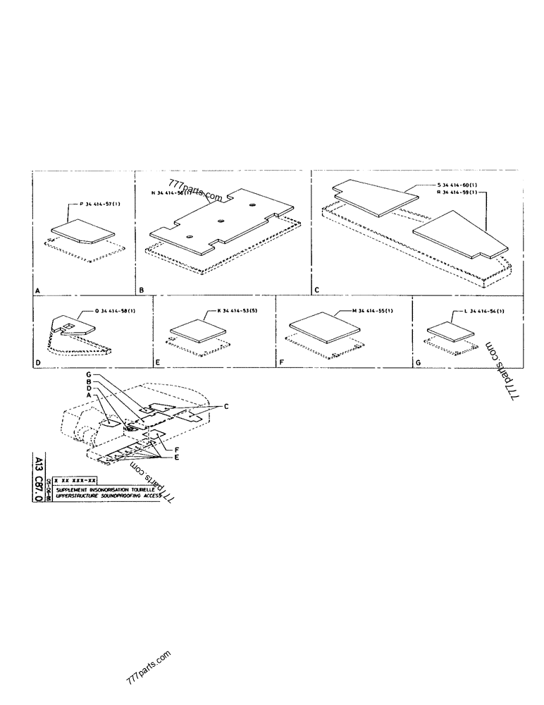 Part diagram UPPERSTRUCTURE SOUNDPROOFING ACCESS - CRAWLER EXCAVATORS Case 170 (POCLAIN CRAWLER EXCAVATOR (S/N 12341 TO 12492) (5/85-12/92)) | 777parts.com