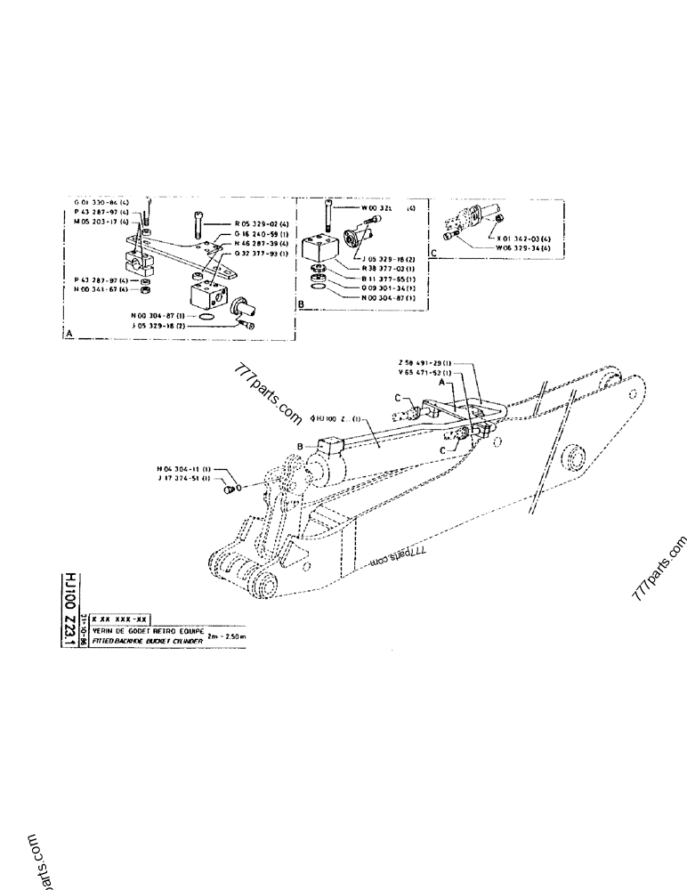 Part diagram FITTED BACKHOE BUCKET CYLINDER 2M - 2,50M - CRAWLER EXCAVATORS Case 170 (POCLAIN CRAWLER EXCAVATOR (S/N 12341 TO 12492) (5/85-12/92)) | 777parts.com