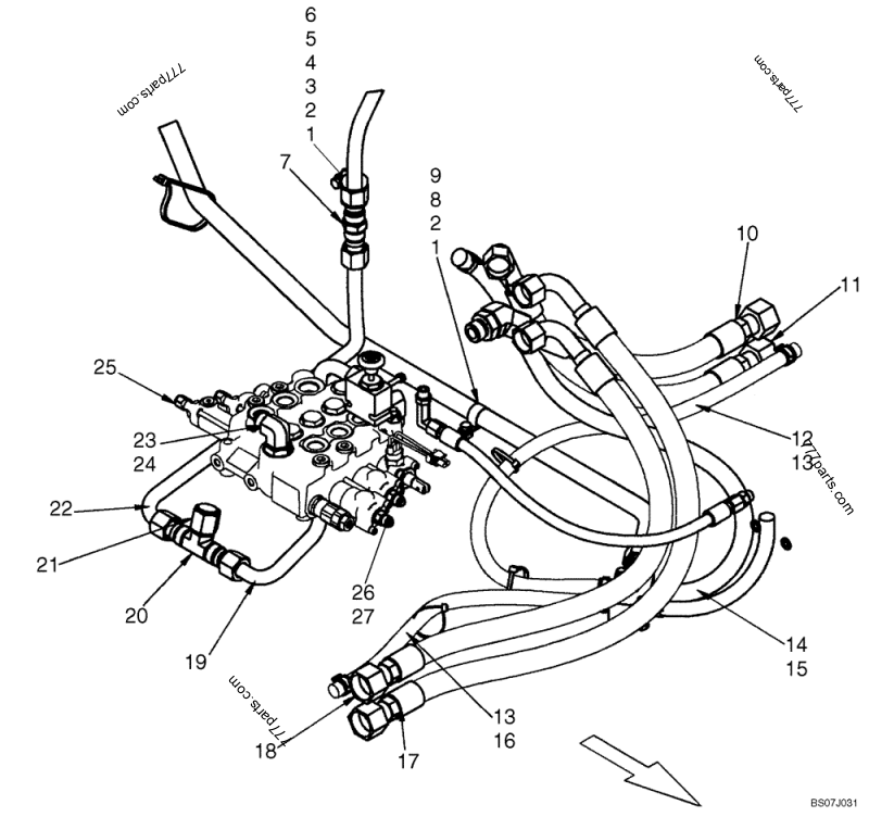 Part diagram HYDROSTATICS - PUMP TO DRIVE MOTORS (420CT WITH PILOT CONTROL) - COMPACT TRACK LOADERS Case 420CT (COMPACT TRACK LOADER - SERIES 3, ASN N7M455401 (1/08-3/11)) | 777parts.com