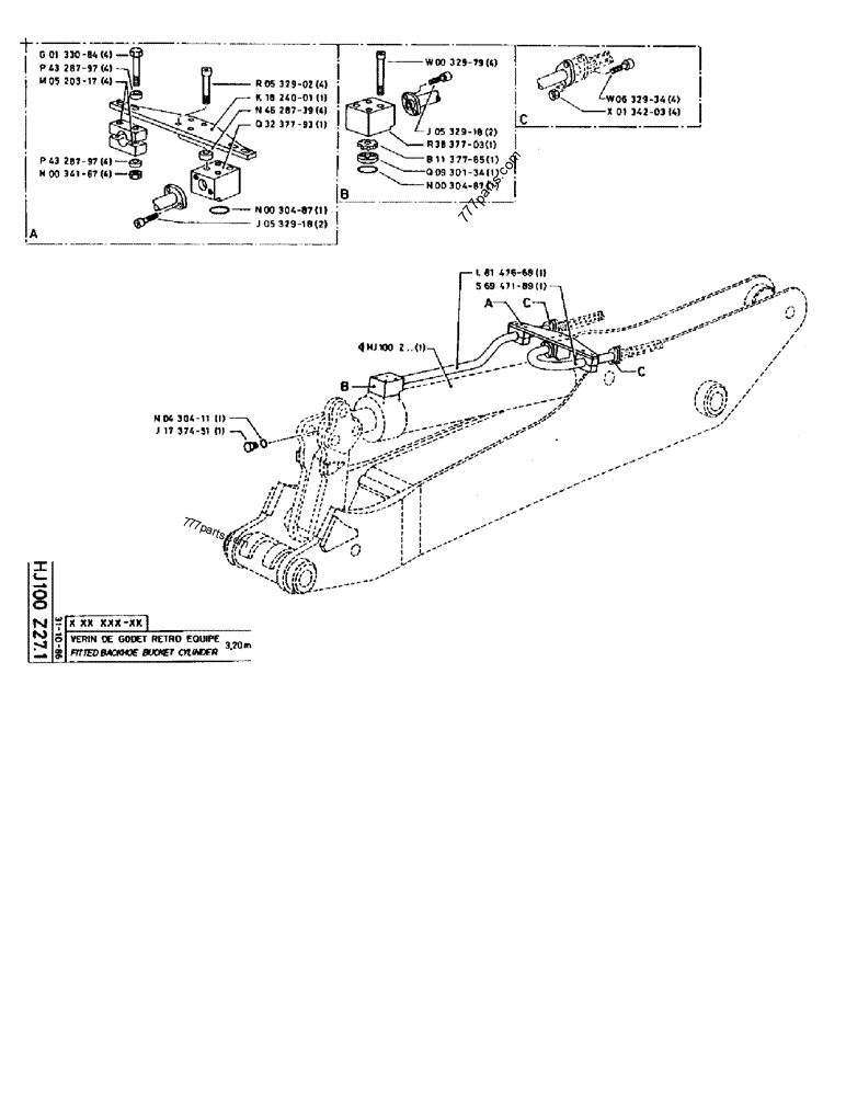 Part diagram FITTED BACKHOE BUCKET CYLINDER 3,20M - CRAWLER EXCAVATORS Case 170B (CASE CRAWLER EXCAVATOR (S/N 1501-) (S/N 12501-) (EUROPE) (2/87-12/89)) | 777parts.com