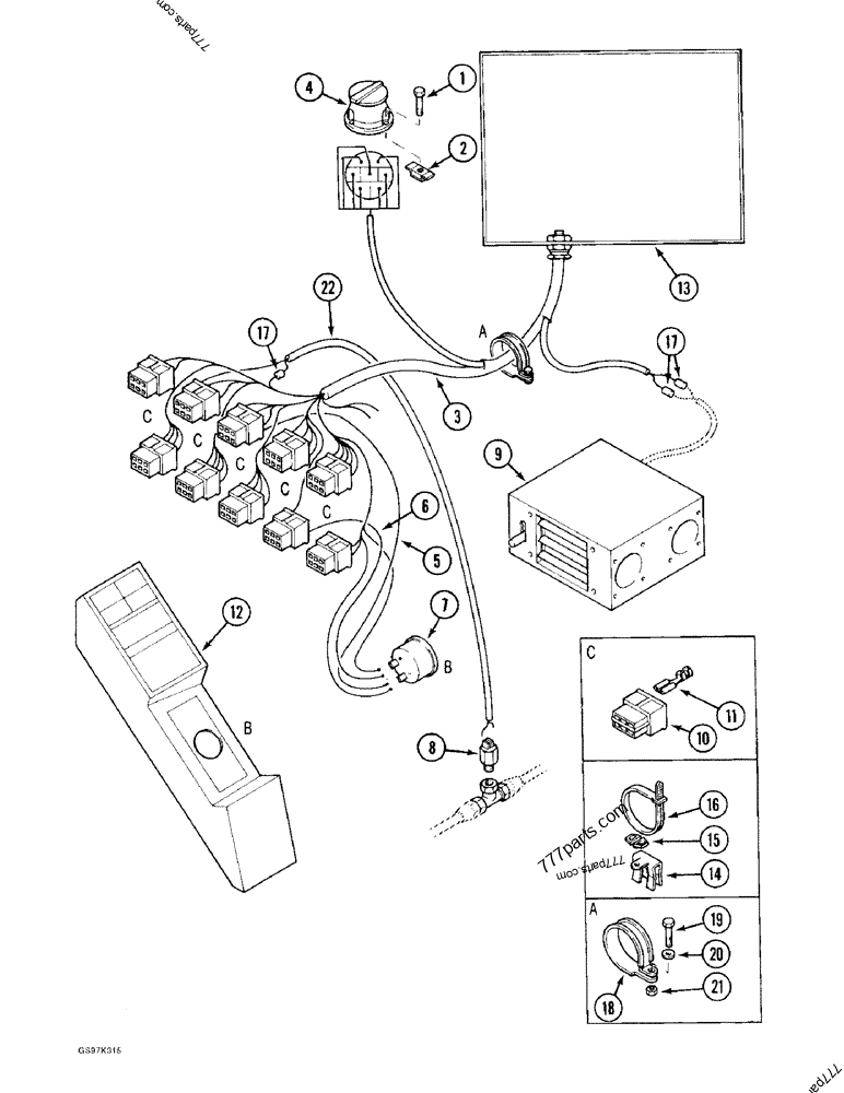 Part diagram INSTRUMENT PANEL ELECTRICAL HARNESS - CRAWLER EXCAVATORS Case 170C (CASE CRAWLER EXCAVATOR (1/90-12/91)) | 777parts.com