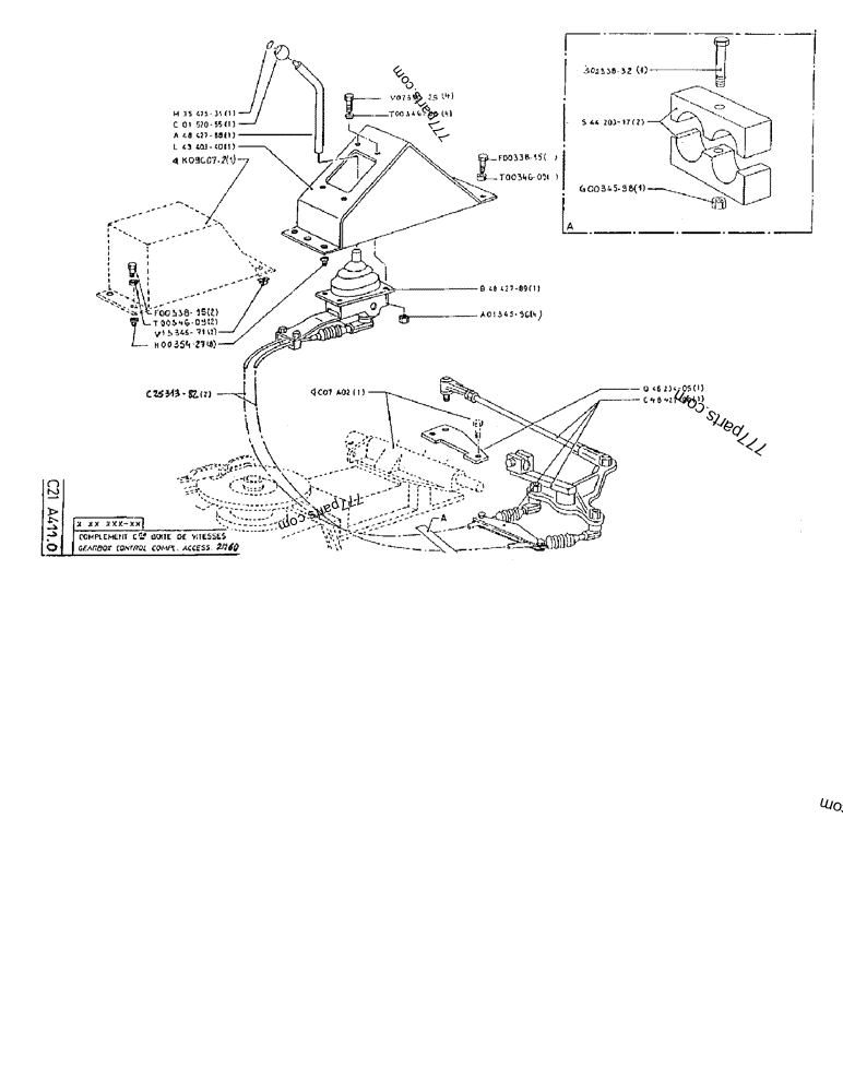 Part diagram GEARBOX CONTROL COMPL. ACCESS. 2M60 - CRAWLER EXCAVATORS Case 170B (POCLAIN EXCAVATOR - RAISED CAB AND CAB GUARD (1/85-12/89)) | 777parts.com