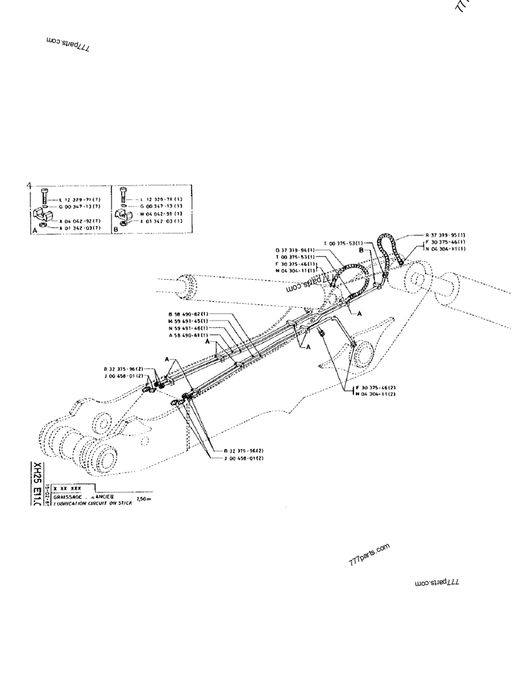 Part diagram LUBRICATION CIRCUIT ON STICK 2,50M - CRAWLER EXCAVATORS Case 170 (POCLAIN CRAWLER EXCAVATOR (S/N 12341 TO 12492) (5/85-12/92)) | 777parts.com