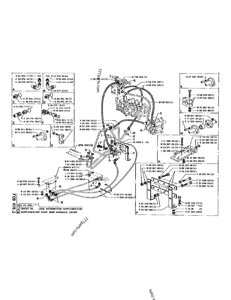 Part diagram SUPPLEMENTARY VALVE BANK HYDRAULIC CIRCUIT - CRAWLER EXCAVATORS Case 170 (POCLAIN CRAWLER EXCAVATOR (S/N 12341 TO 12492) (5/85-12/92)) | 777parts.com