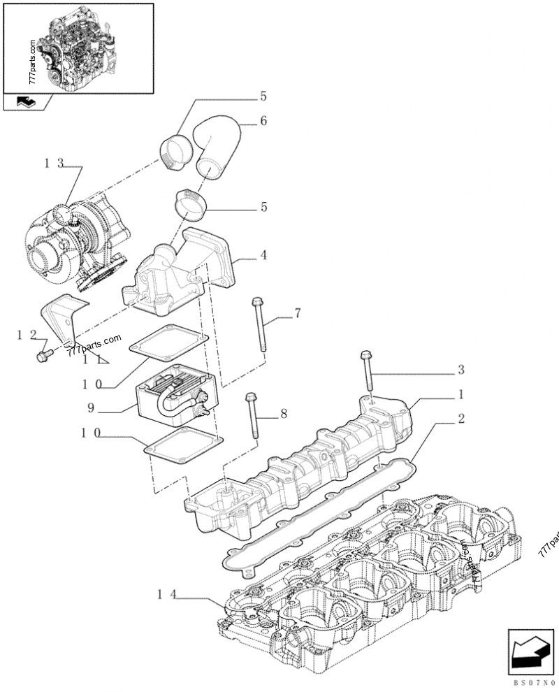 Part diagram INTAKE MANIFOLD (87546691) - COMPACT TRACK LOADERS Case 420CT (COMPACT TRACK LOADER - SERIES 3, ASN N7M455401 (1/08-3/11)) | 777parts.com