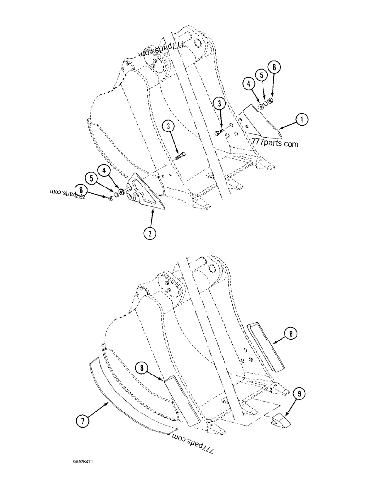 Part diagram BACKHOE BUCKET CUTTER OPTIONS, WITH ONE-PIECE TOOTH RETAINING CONFIGURATION - CRAWLER EXCAVATORS Case 170C (CASE CRAWLER EXCAVATOR (1/90-12/91)) | 777parts.com