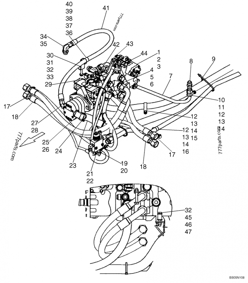 Part diagram HYDROSTATICS - PUMP AND SUPPLY LINES (420CT) - COMPACT TRACK LOADERS Case 420CT (COMPACT TRACK LOADER - BSN N7M455401 (2/06-12/07)) | 777parts.com
