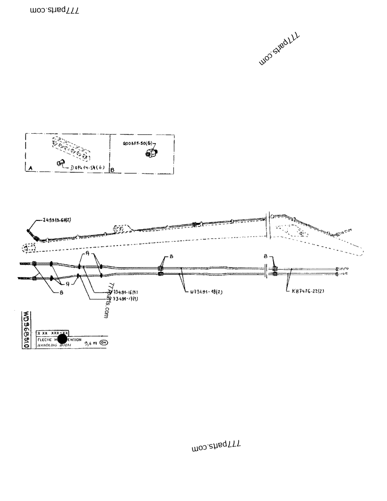 Part diagram HANDLING BOOM 9,6M - CRAWLER EXCAVATORS Case 170B (CASE/POCLAIN EXCAVATOR - REHANDLING ATTACHMENT (1/85-12/89)) | 777parts.com