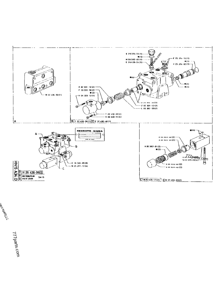 Part diagram VALVE BANK SM 15 - CRAWLER EXCAVATORS Case 170 (POCLAIN CRAWLER EXCAVATOR (S/N 12341 TO 12492) (5/85-12/92)) | 777parts.com