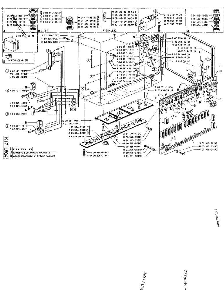 Part diagram UPPERSTRUCTURE ELECTRIC CABINET - CRAWLER EXCAVATORS Case 170B (CASE CRAWLER EXCAVATOR (S/N 1501-) (S/N 12501-) (EUROPE) (2/87-12/89)) | 777parts.com
