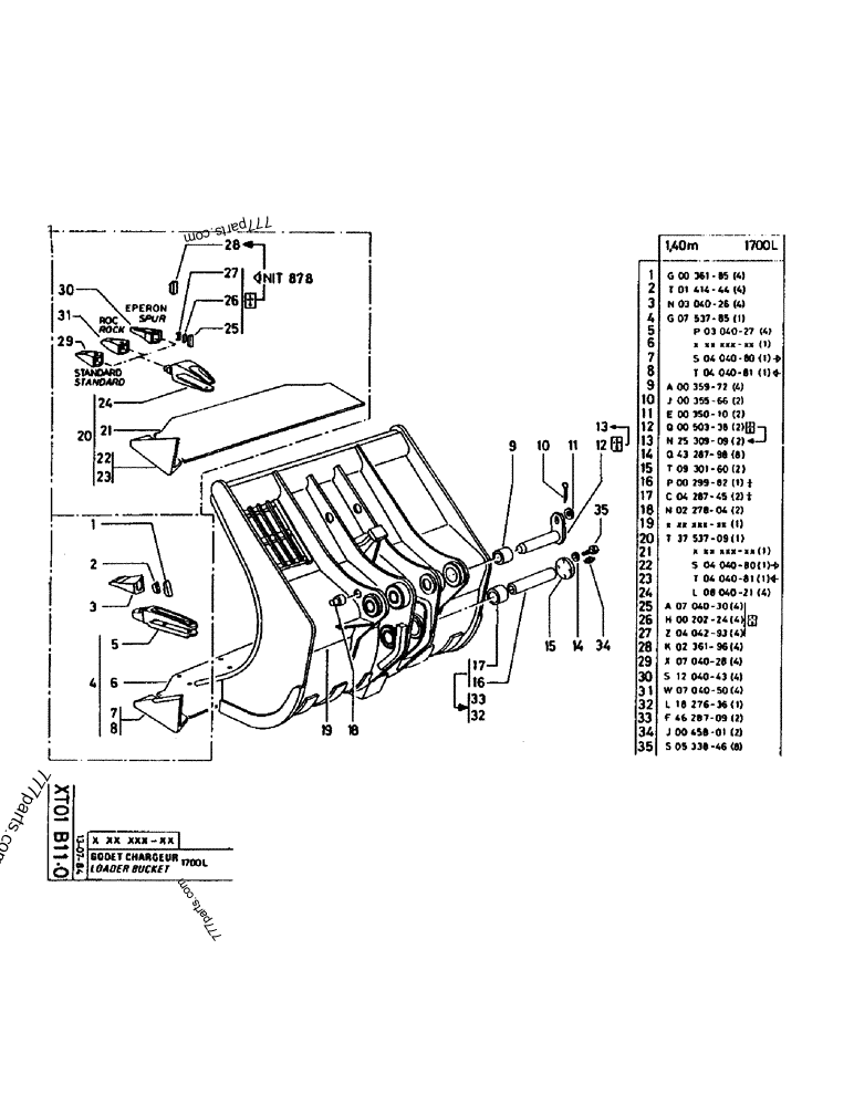 Part diagram LOADER BUCKET - CRAWLER EXCAVATORS Case 160CL (POCLAIN CRAWLER EXCAVATOR (S/N 8321 & AFTER) (5/76-12/82)) | 777parts.com