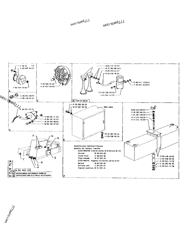 Part diagram UPPERSTRUCTURE ELECTRICAL ACCESSORIES - CRAWLER EXCAVATORS Case 170 (POCLAIN CRAWLER EXCAVATOR (S/N 12341 TO 12492) (5/85-12/92)) | 777parts.com