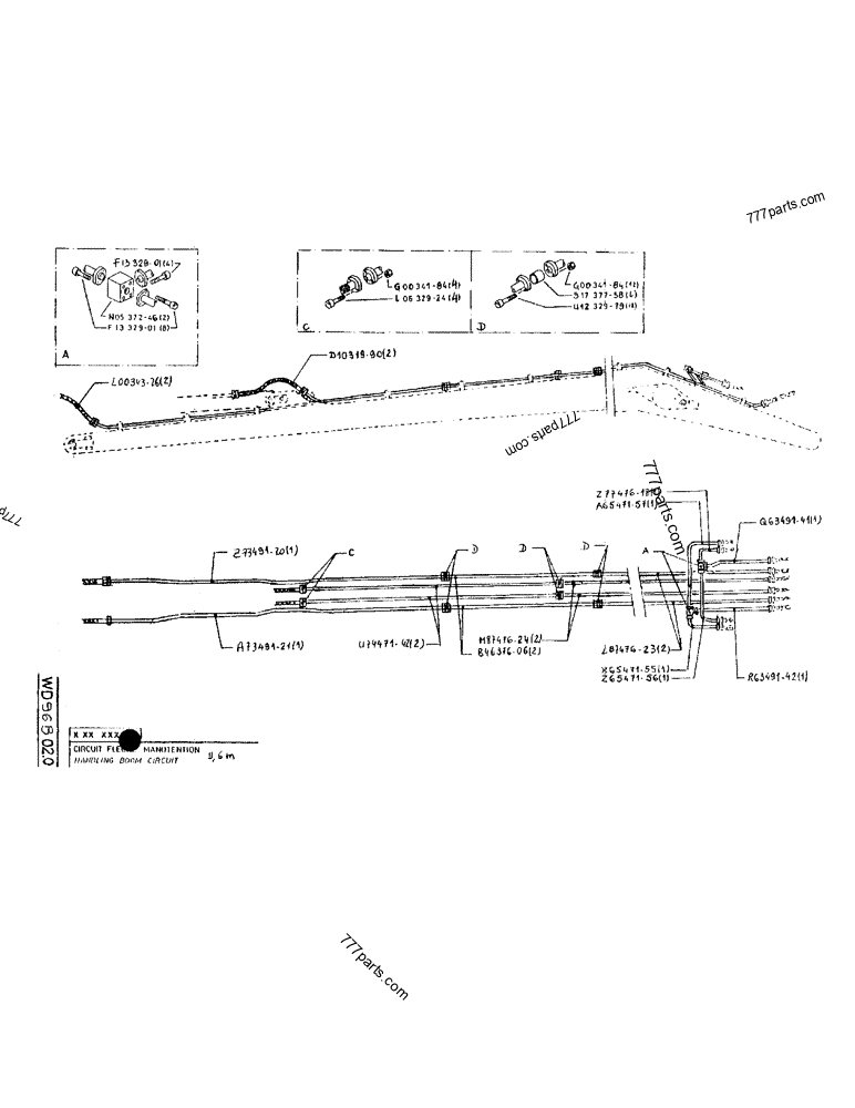 Part diagram HANDLING BOOM CIRCUIT 9,6M - CRAWLER EXCAVATORS Case 170B (CASE/POCLAIN EXCAVATOR - REHANDLING ATTACHMENT (1/85-12/89)) | 777parts.com