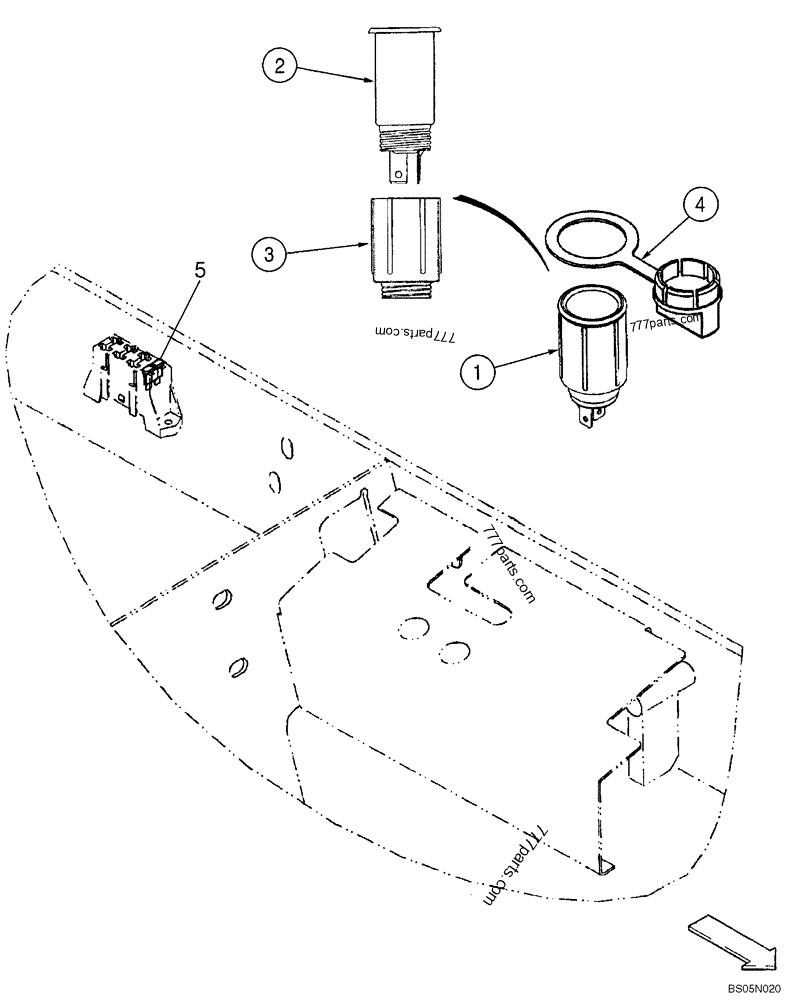 Part diagram ELECTRICAL ACCESSORIES SOCKET - NORTH AMERICA - COMPACT TRACK LOADERS Case 420CT (COMPACT TRACK LOADER - BSN N7M455401 (2/06-12/07)) | 777parts.com
