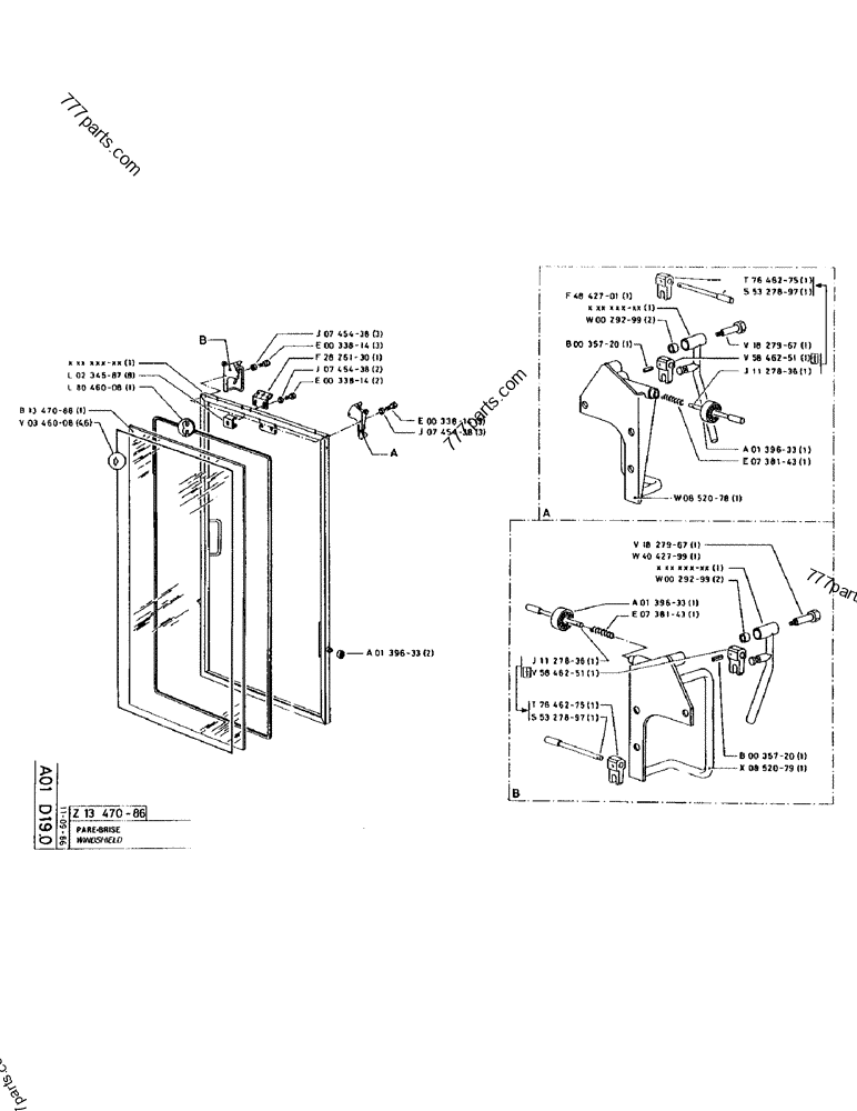 Part diagram WINDSHIELD - CRAWLER EXCAVATORS Case 170 (POCLAIN CRAWLER EXCAVATOR (S/N 12341 TO 12492) (5/85-12/92)) | 777parts.com