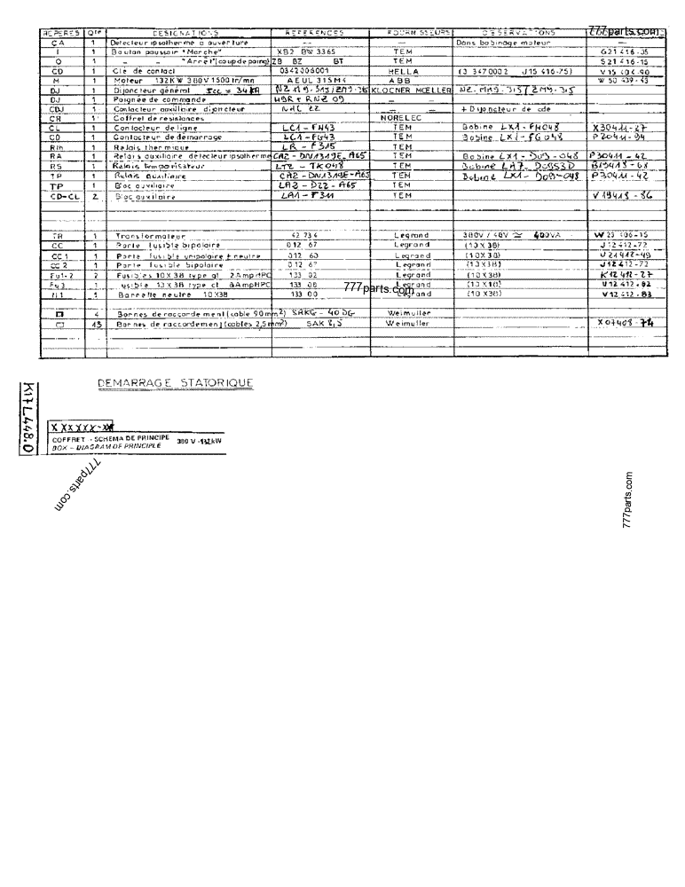 Part diagram BOX - DIAGRAM OF PRINCIPLE 380 V 132KW - CRAWLER EXCAVATORS Case 170F (POCLAIN EXCAVATOR W/ELECTRIC MOTOR (132KW 380V) (1/85-12/92)) | 777parts.com