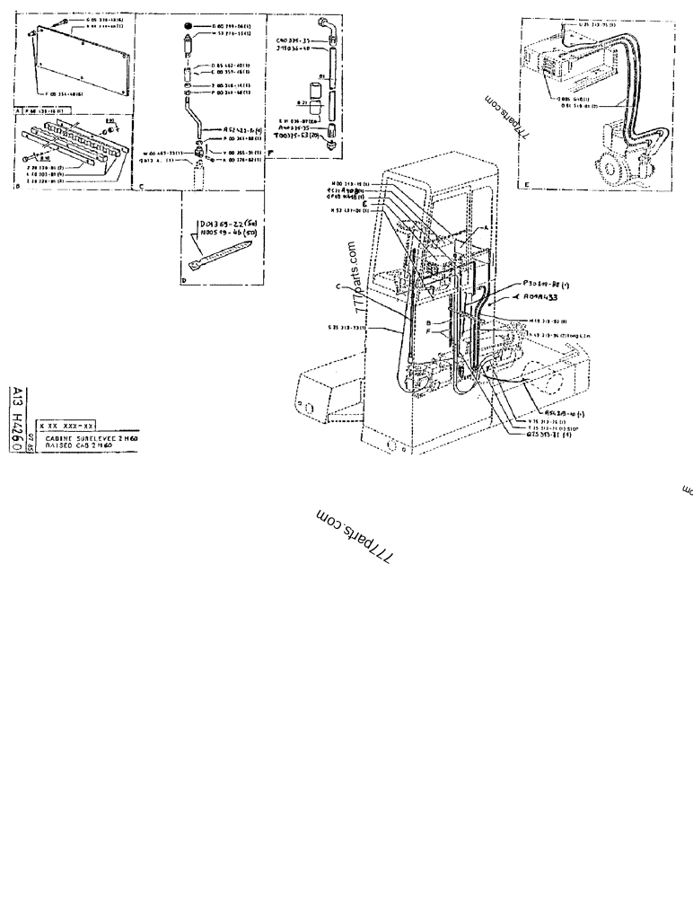 Part diagram RAISED CAB 2M60 - CRAWLER EXCAVATORS Case 170B (POCLAIN EXCAVATOR - RAISED CAB AND CAB GUARD (1/85-12/89)) | 777parts.com
