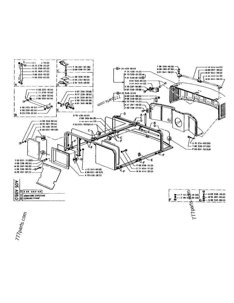 Part diagram COWLING FRAME - CRAWLER EXCAVATORS Case 170 (POCLAIN CRAWLER EXCAVATOR (S/N 12341 TO 12492) (5/85-12/92)) | 777parts.com