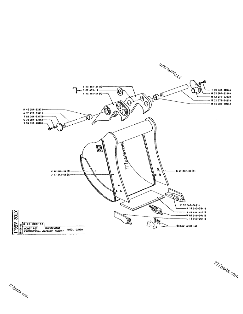 Part diagram EARTHMOVING BACKHOE BUCKET 1050L 0,95M - CRAWLER EXCAVATORS Case 170 (POCLAIN CRAWLER EXCAVATOR (S/N 12341 TO 12492) (5/85-12/92)) | 777parts.com