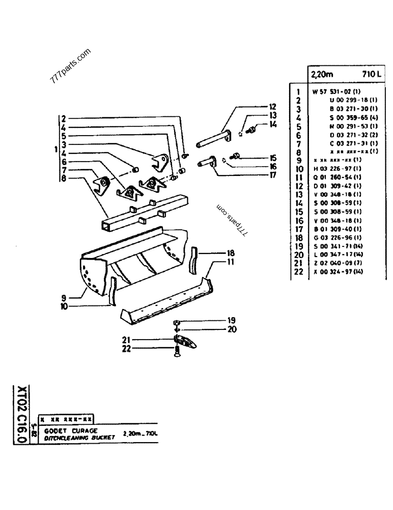 Part diagram DITCH CLEANING BUCKET - CRAWLER EXCAVATORS Case 160CL (POCLAIN CRAWLER EXCAVATOR (S/N 8321 & AFTER) (5/76-12/82)) | 777parts.com