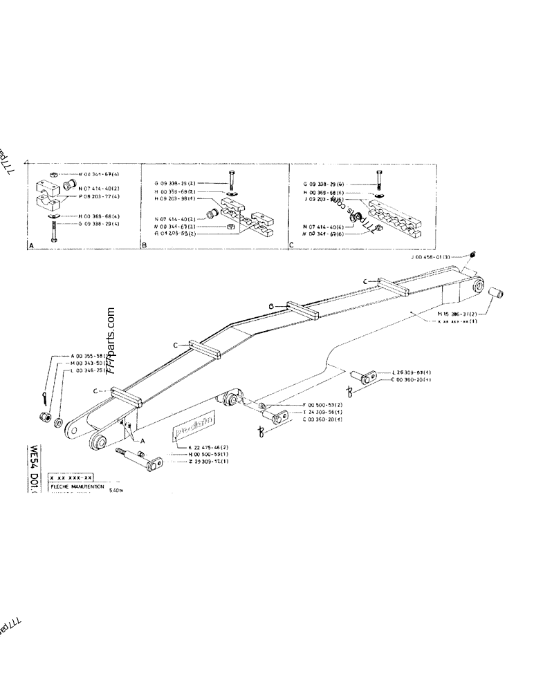 Part diagram HANDLING BOOM 5,40M - CRAWLER EXCAVATORS Case 170B (CASE/POCLAIN EXCAVATOR - REHANDLING ATTACHMENT (1/85-12/89)) | 777parts.com