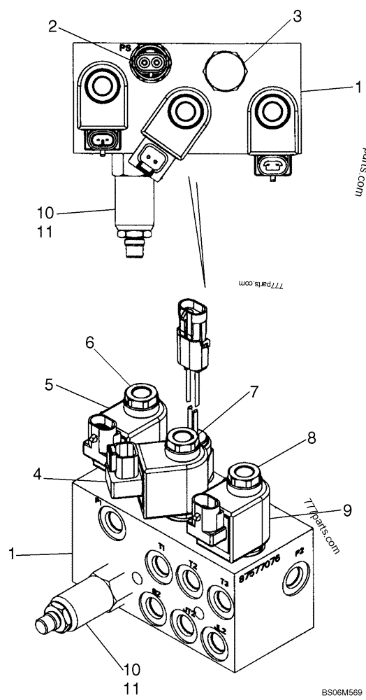 Part diagram HYDROSTATICS - TWO SPEED, VALVE ASSY (WITH PILOT CONTROL) - COMPACT TRACK LOADERS Case 420CT (COMPACT TRACK LOADER - SERIES 3, ASN N7M455401 (1/08-3/11)) | 777parts.com