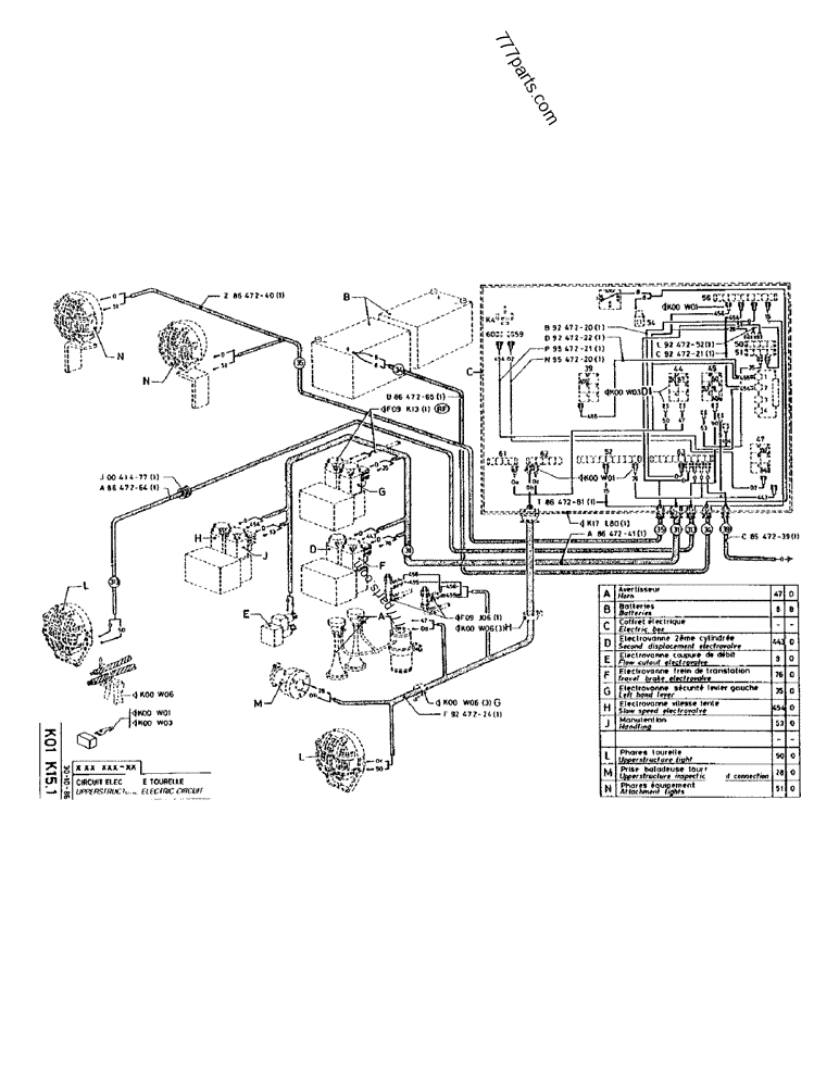 Part diagram UPPERSTRUCTURE ELECTRIC CIRCUIT - CRAWLER EXCAVATORS Case 170 (POCLAIN CRAWLER EXCAVATOR (S/N 12341 TO 12492) (5/85-12/92)) | 777parts.com